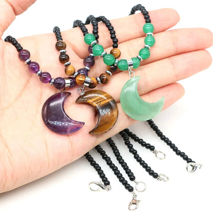 Crescent Moon Gemstone Necklace